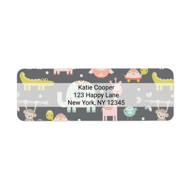 Cute Colorful Wild Animals Cartoon Illustration Label (Front)