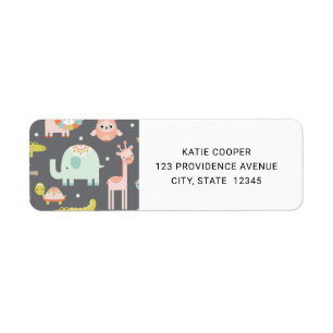 Cute Colorful Wild Animals Cartoon Illustration Label