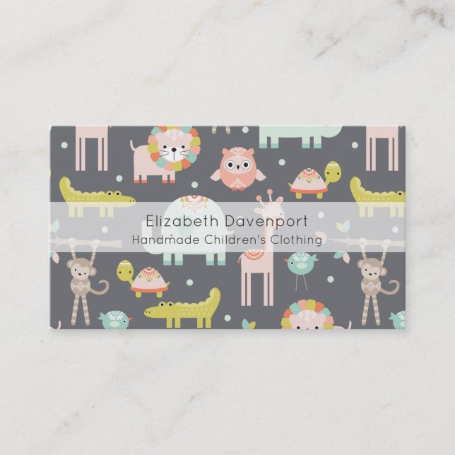 Cute Colorful Wild Animals Nursery Art Business Card (Front)