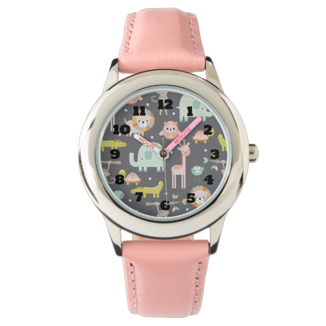Cute Colorful Wild Animals Nursery Art Watch (Front)