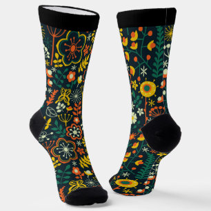 Cute colorful wildflowers pattern socks