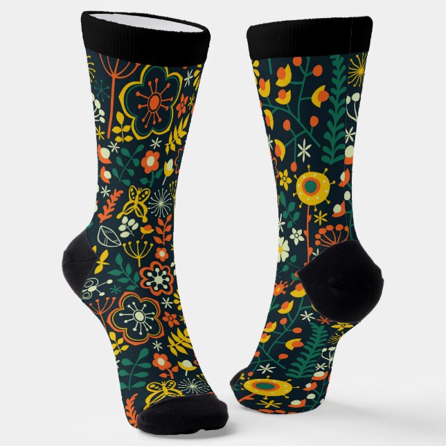 Cute colorful wildflowers pattern socks (Angled)