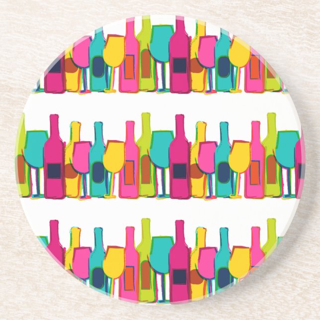Cute colorful wine bottles pattern coaster (Front)