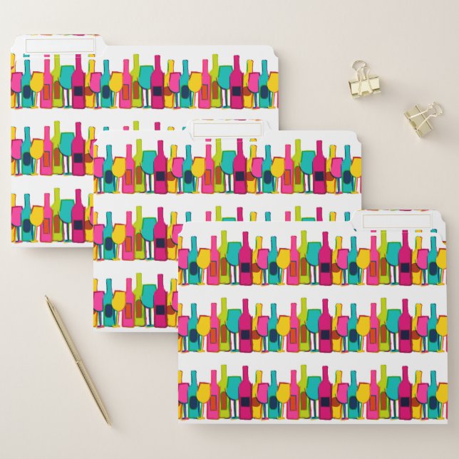 Cute colorful wine bottles pattern file folder (Set)