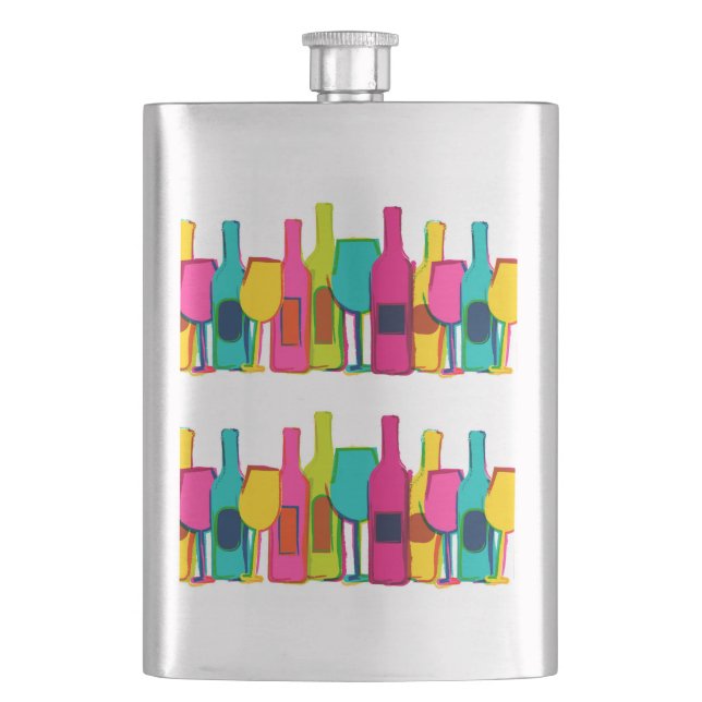 Cute colorful wine bottles pattern flask (Front)