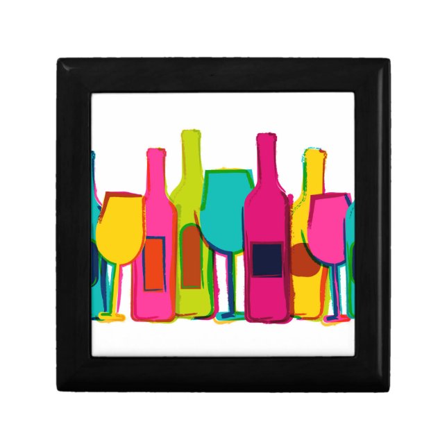 Cute colorful wine bottles pattern gift box (Front)