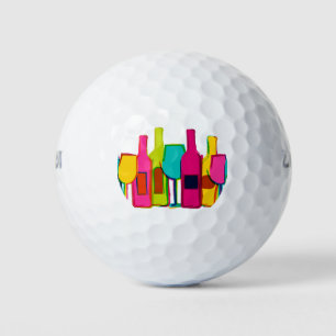 Cute colorful wine bottles pattern golf balls