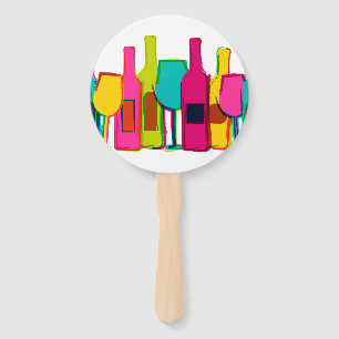 Cute colorful wine bottles pattern hand fan