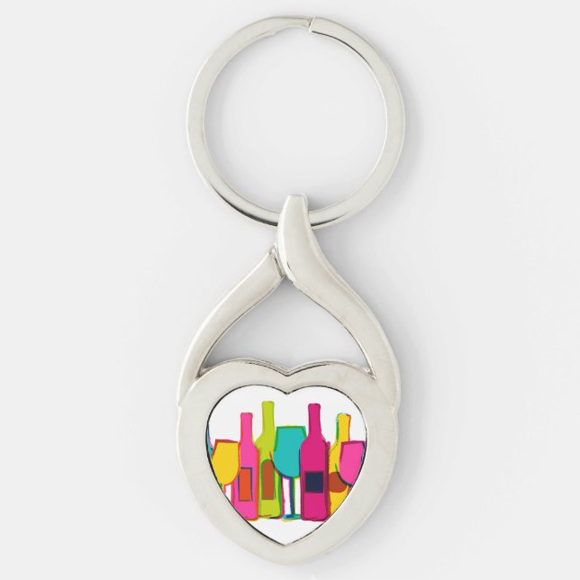 Cute colorful wine bottles pattern keychain (Front)