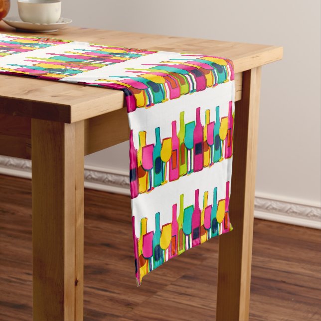 Cute colorful wine bottles pattern long table runner (In Situ)