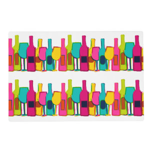 Cute colorful wine bottles pattern placemat