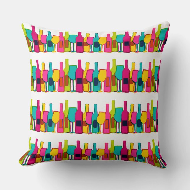 Cute colorful wine bottles pattern throw pillow (Front)
