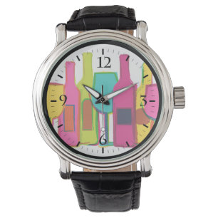 Cute colorful wine bottles pattern watch