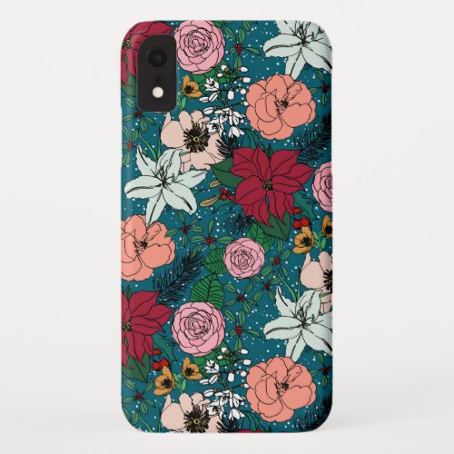 Cute colorful winter floral and white dots design iPhone XR case