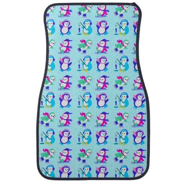 Cute Colorful Winter Penguins Car Floor Mat (Front)