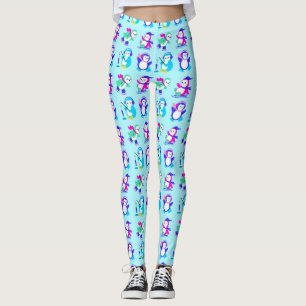 Cute Colorful Winter Penguins Leggings