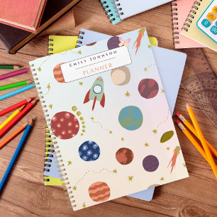 Cute Colorful With Custom Kid Name Astronomy Theme Planner