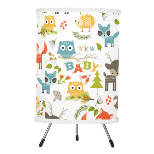 Cute Colorful Wood Animals & Baby Owl pattern Tripod Lamp
