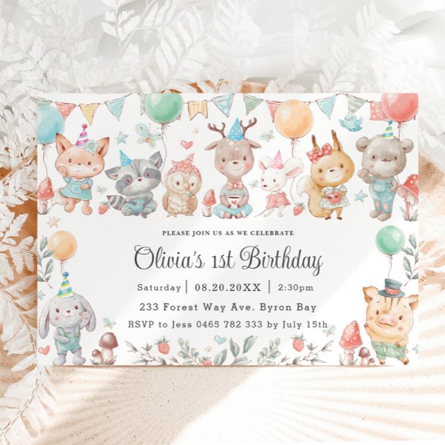 Cute Colorful Woodland Animals Birthday Party  Invitation (Creator Uploaded)
