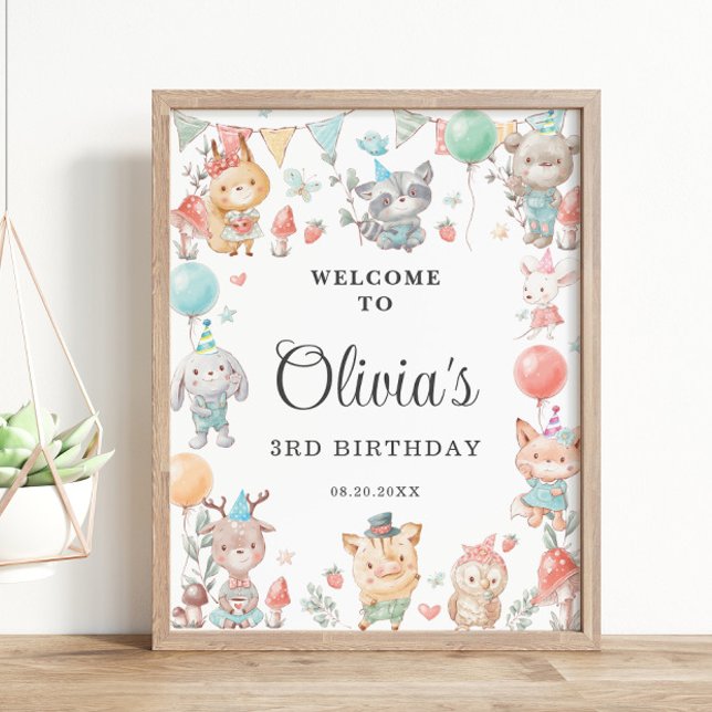 Cute Colorful Woodland Animals Birthday Party  Poster (Creator Uploaded)