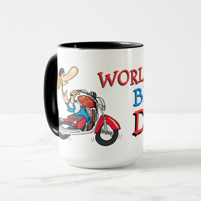 Cute Colorful Worlds Best Biker Dad Mug (Front Left)