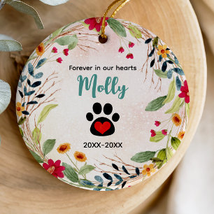 Cute Colorful Wreath Dog Cat Memorial Paws Ceramic Ornament