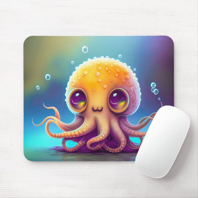 Cute Colorful Yellow Octopus Alien Artwork | Mouse Pad (With Mouse)
