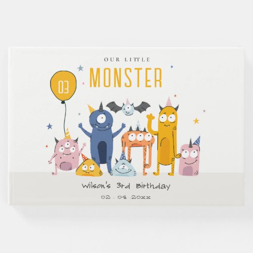 Cute Colorful Yellow Party Monsters Kids Birthday Guest Book