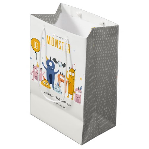 Cute Colorful Yellow Party Monsters Kids Birthday Medium Gift Bag