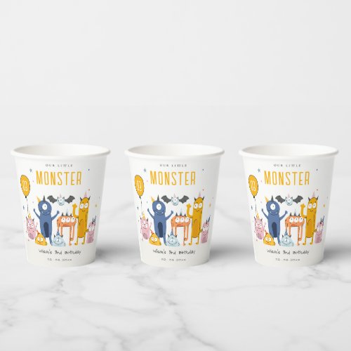 Cute Colorful Yellow Party Monsters Kids Birthday Paper Cups