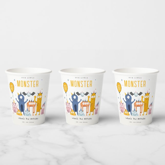 Cute Colorful Yellow Party Monsters Kids Birthday Paper Cups (Multi)