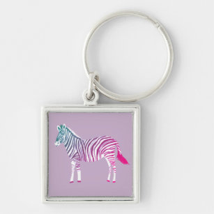 Cute colorful zebra animal print purple blue pink keychain