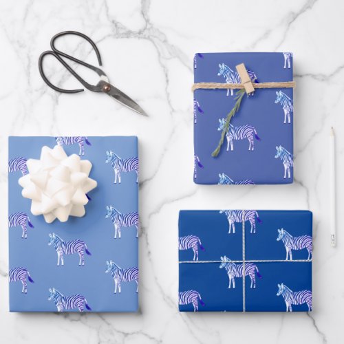 Cute Colorful Zebras Animal Print Bold Blue Purple Wrapping Paper Sheets