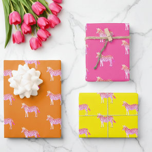 Cute Colorful Zebras Animal Print Bold Bright Pink Wrapping Paper Sheets