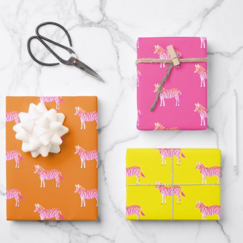 Cute Colorful Zebras Animal Print Bold Bright Pink Wrapping Paper Sheets