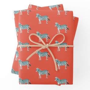 Cute Colorful Zebras Animal Print Bold Bright Teal Wrapping Paper Sheets
