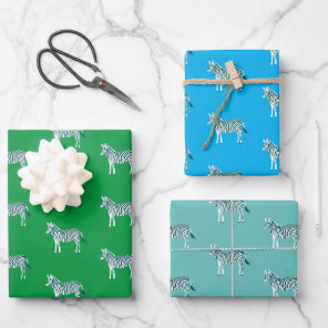 Cute Colorful Zebras Animal Print Bold Bright Teal Wrapping Paper Sheets
