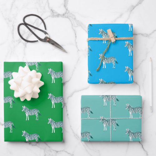 Cute Colorful Zebras Animal Print Bold Bright Teal Wrapping Paper Sheets