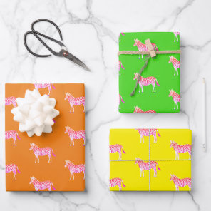Cute Colorful Zebras Animal Print Bold Lime Pink Wrapping Paper Sheets