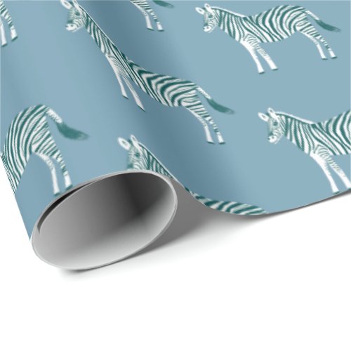 Cute colorful zebras animal print pattern blue wrapping paper