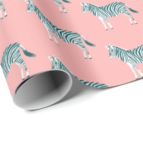 Cute colorful zebras animal print pattern pink wrapping paper