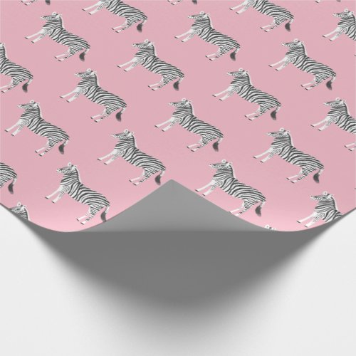 Cute colorful zebras animal print pattern pink wrapping paper