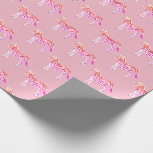 Cute colorful zebras animal print pattern pink wrapping paper