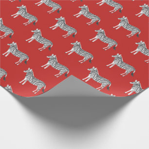 Cute colorful zebras animal print pattern red wrapping paper