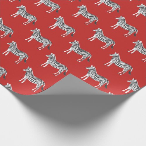 Cute colorful zebras animal print pattern red wrapping paper