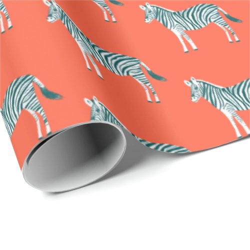 Cute colorful zebras animal print pattern red wrapping paper