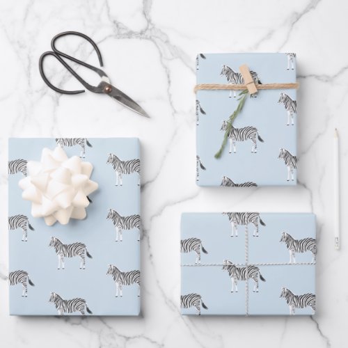 Cute Colorful Zebras Animal Print Soft Blue  Wrapping Paper Sheets