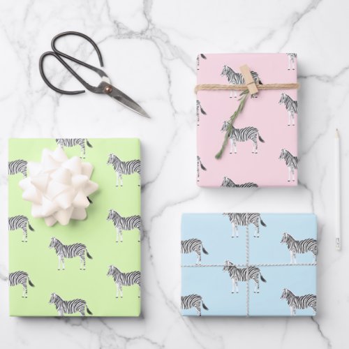 Cute Colorful Zebras Animal Print Soft Pastels Wrapping Paper Sheets