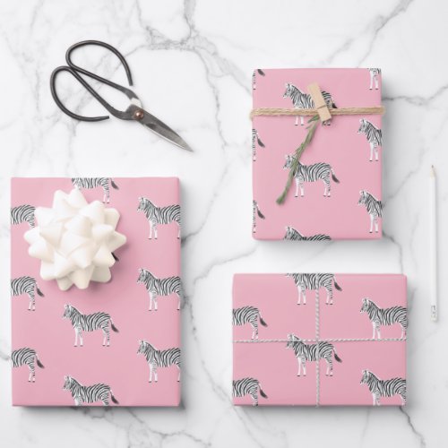 Cute Colorful Zebras Animal Print Soft Pink Wrapping Paper Sheets