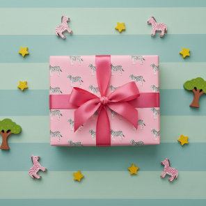 Cute Colorful Zebras Animal Print Soft Pink Wrapping Paper Sheets